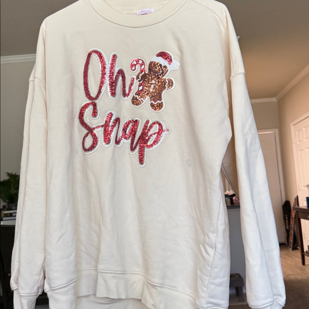 Pink Lily Cream Sweater with Red and Brown Accents